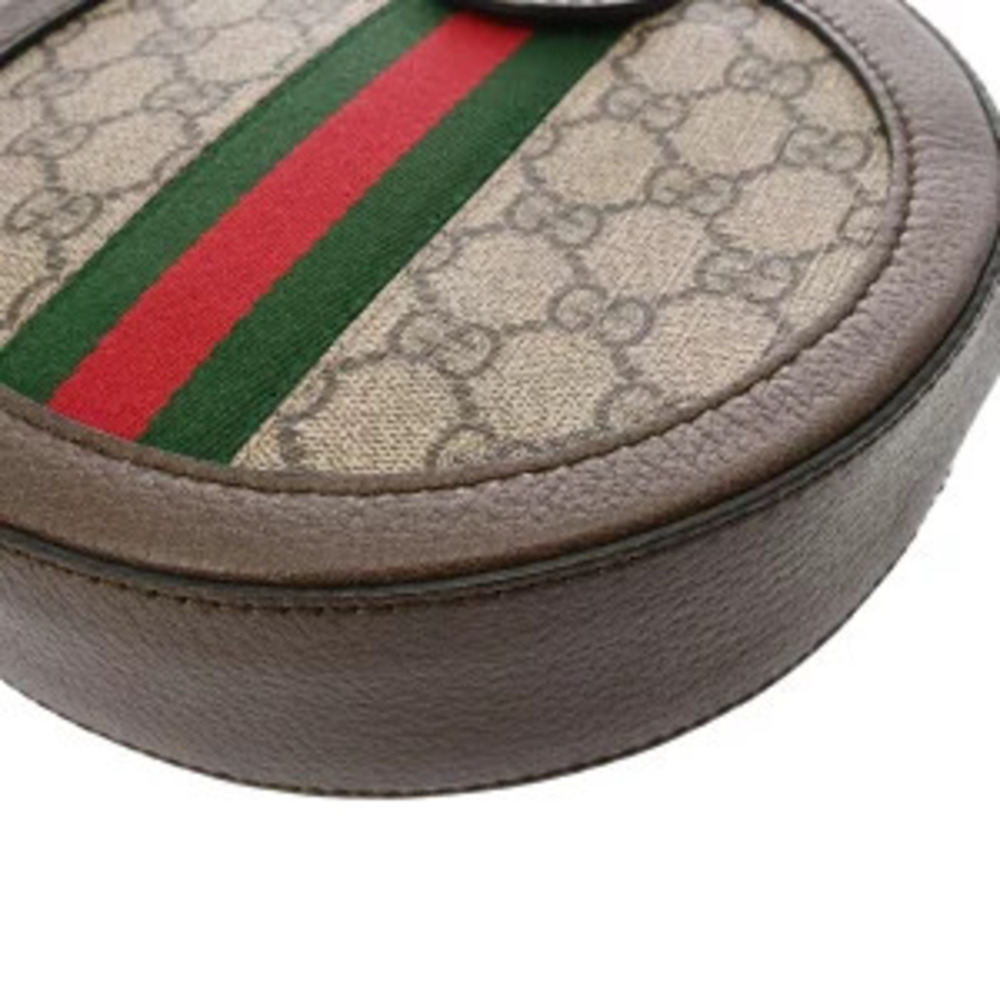 Gucci Ophidia Round Shoulder Bag Beige Ebony Brown Leather GG Supreme Canvas - Picture 8 of 9